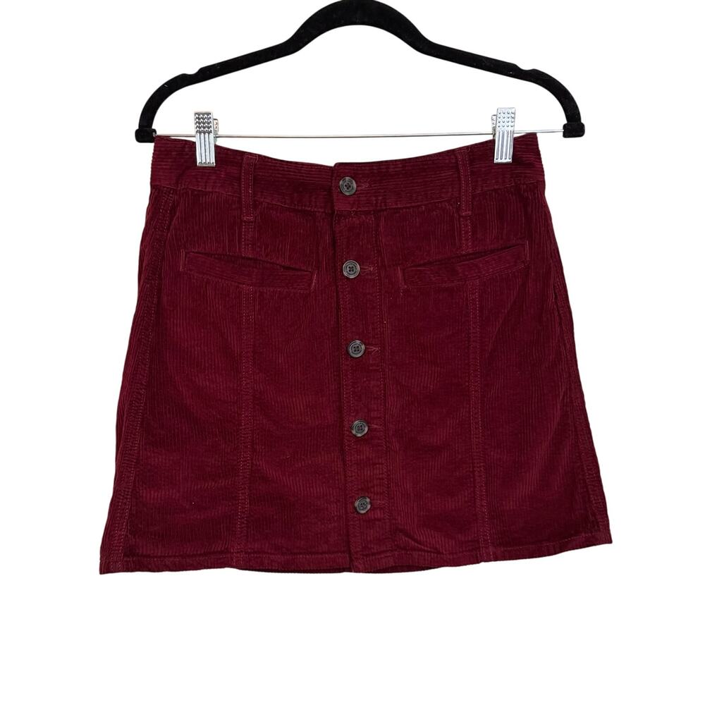 American Eagle Corduroy A-line Skirt 6 Long Burgundy Mini Button Front Academia